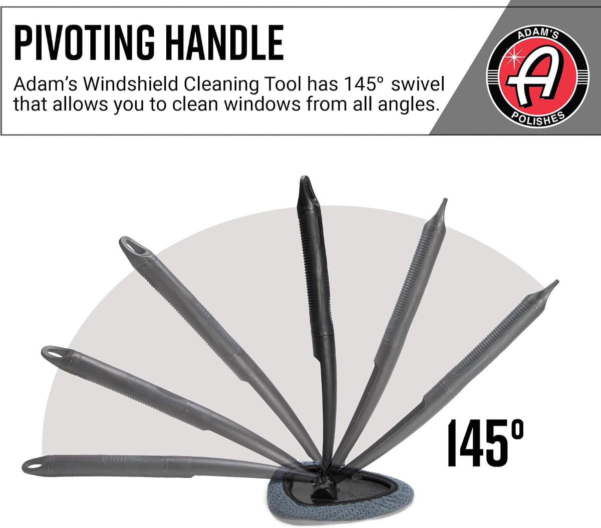 Adam's Polishes Windshield Cleaning Tool - Car Interior Window Glass Wand Accessory with 3 Microfiber Pads & Extendable Handle for Removing Dust, Moisture, Haze, Defrosting, Etc.