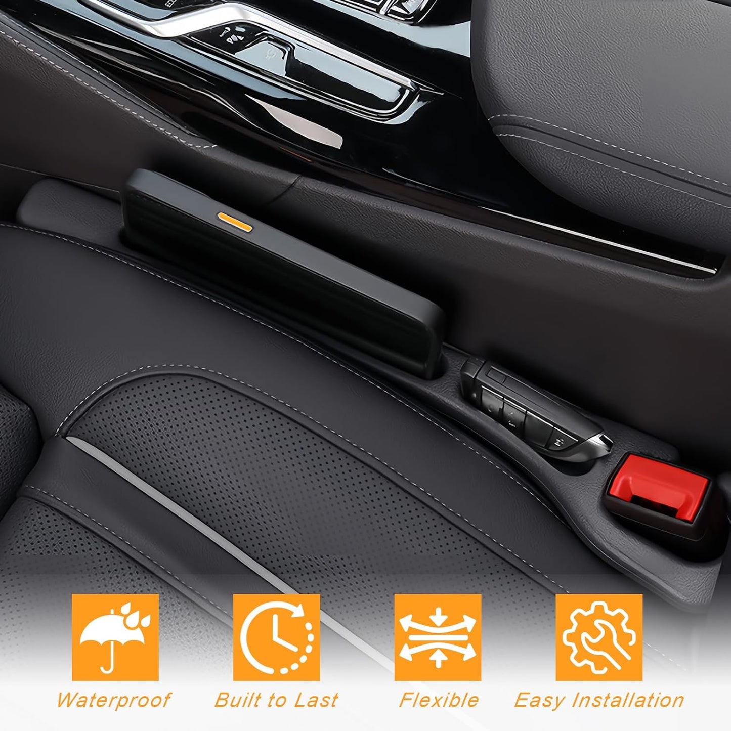 Car Seat Gap Filler Organizer 2 Pack, Car Gap Filler with Storage Slot Between Seat and Console, Universal Anti-Drop Organizer for Auto SUV Truck Accessories, Black