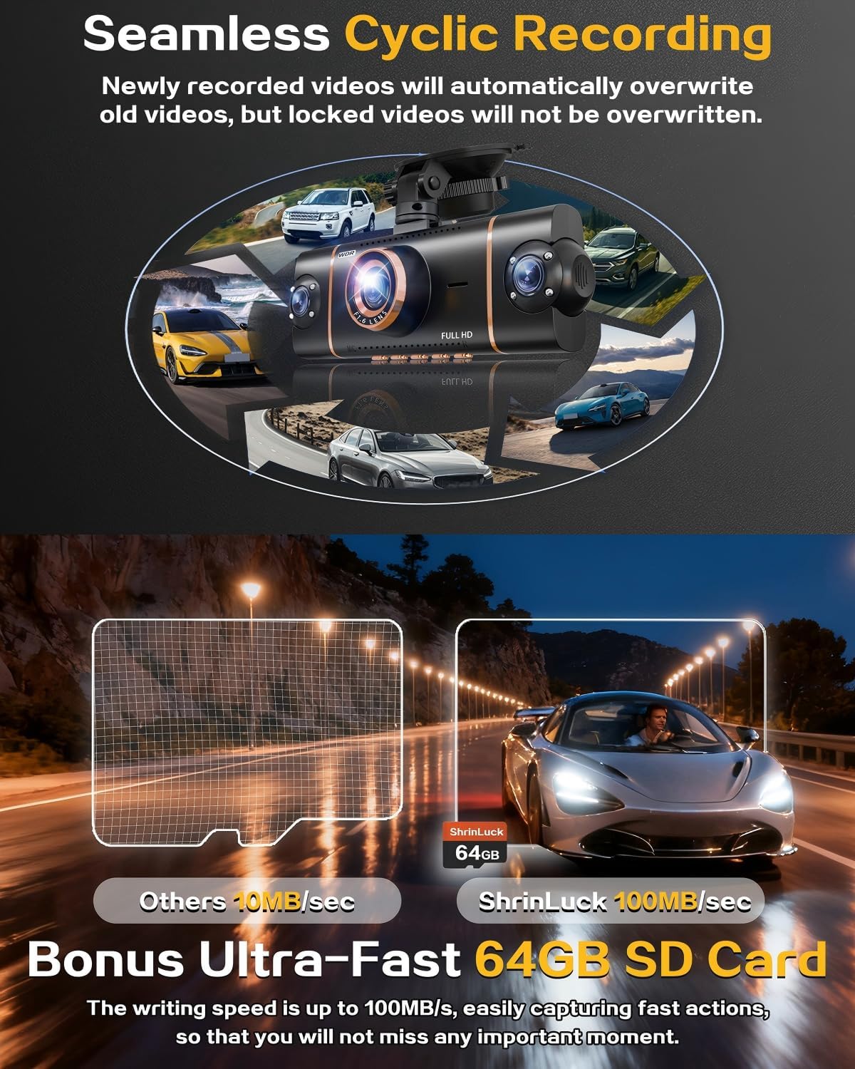 4K Dash Cam Front and Rear, WiFi Dash Camera for Cars with App