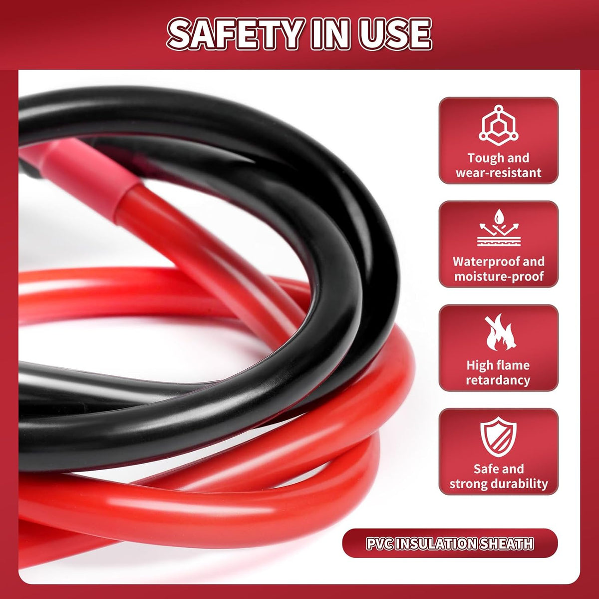 2 AWG Battery Cable 2 Pcs, 11.8 Inch Battery Cables with M8 Ring Terminals, Marine Batterys Cables Pure Copper, Batterys Ground Cable for Motorcycle, Car, Truck, Rv, Boat