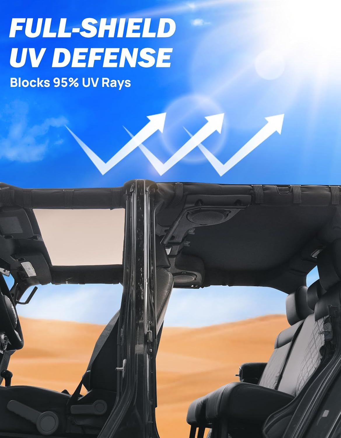 JOYTUTUS Waterproof Sun Shade Top for Wrangler JK 4-Door (2007-2018) – All-Weather Protection, UV Block, Rainproof & Noise Reducing Soft Top Cover