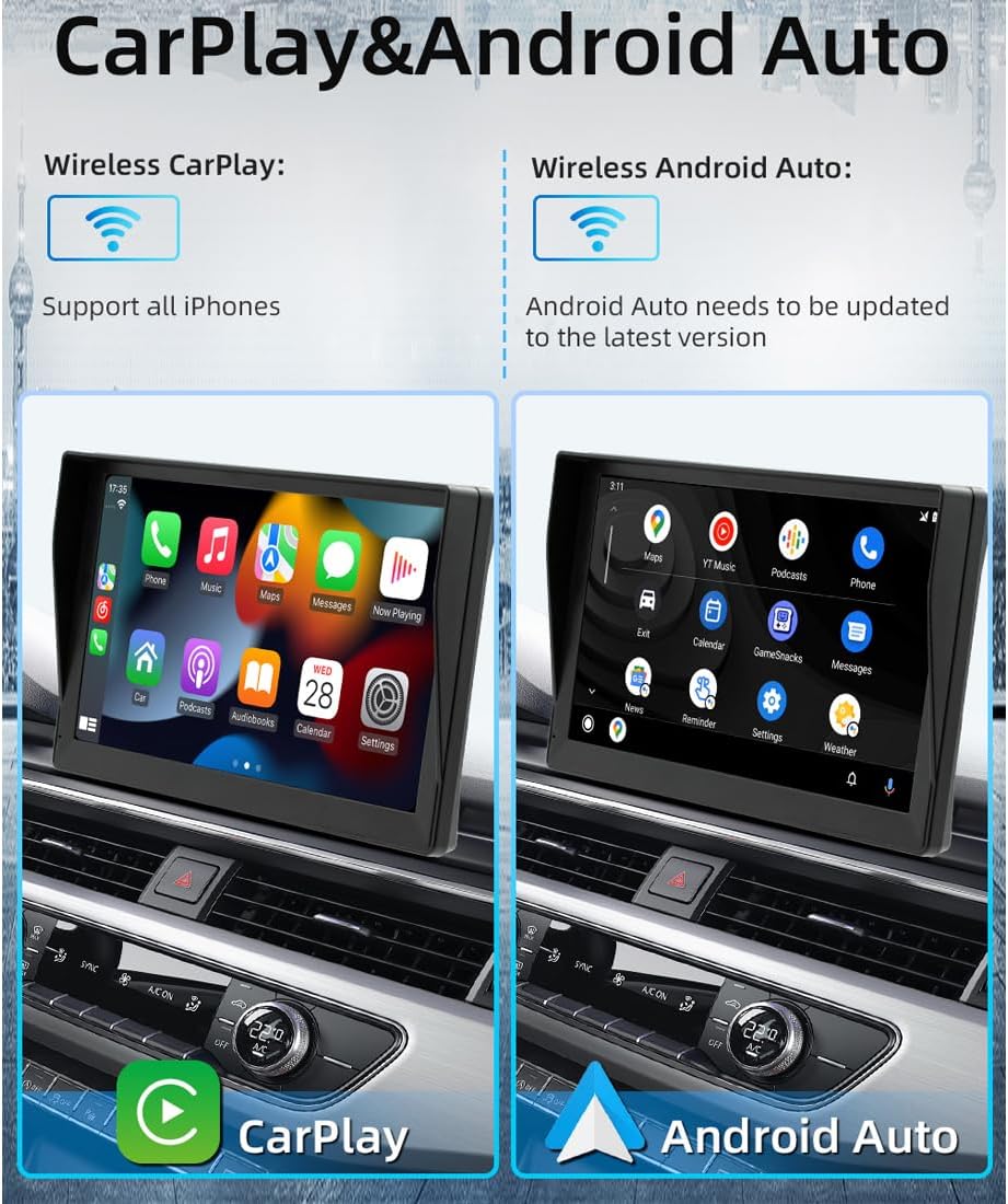 9" Wireless Carplay Screen for Car, Portable Car Play Screen with Carplay & Android Auto,Dash Cam, Mirror Link, Bluetooth, FM Transmitter