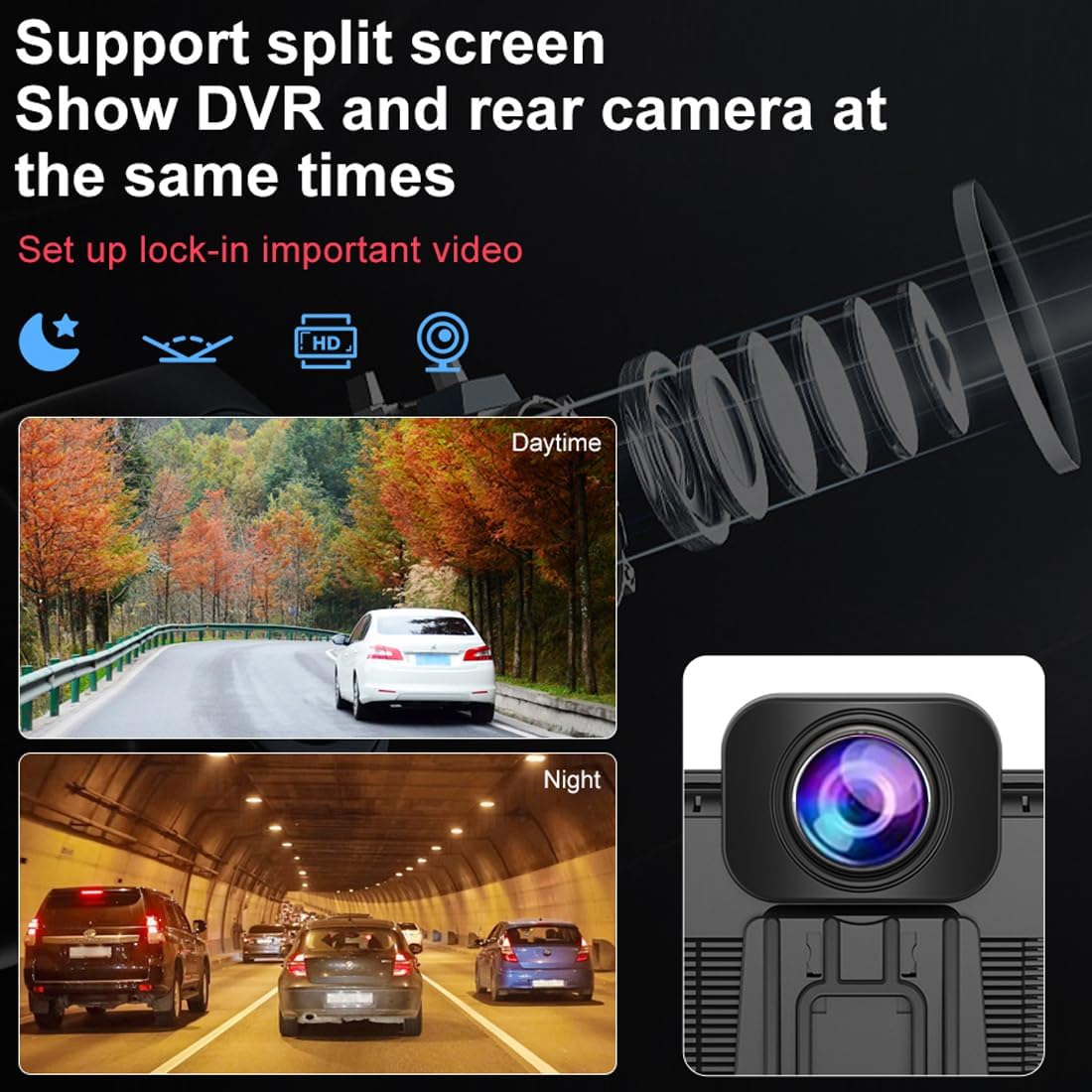 Portable Car Stereo Wireless Apple Carplay & Android Auto 10.26 Inch 2K DVR + 1080P Rear Camera Touchscreen Car Monitor Bluetooth Hands Free Call, Mirror Link/AUX/FM Transmitter for All Vehicle Truck