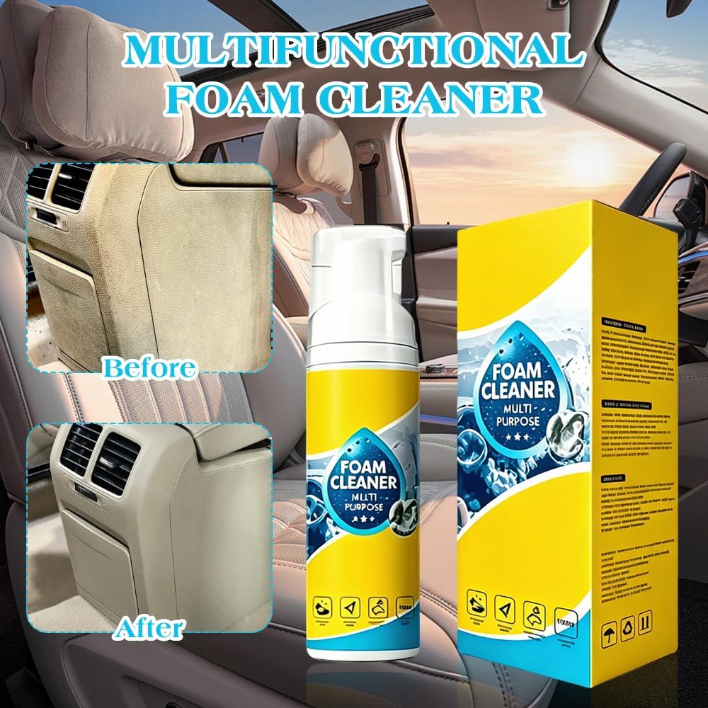 KUIRUNRX® Foam Cleaning Spray, Car Interior Cleaner, Car Seat Cleaner, All Purpose Wipe Away Cleaning Spray for Upholstery Dashboard, with Sponge &amp; Cloth (150ml)