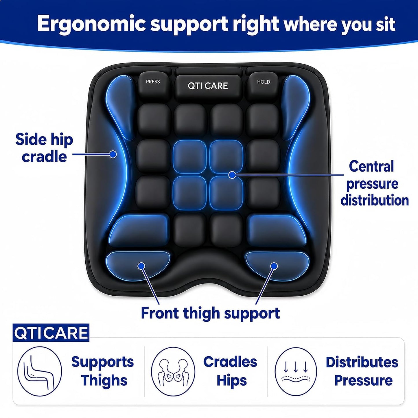 Airplane Seat Cushion, Air-Cell Travel Cushion for Long Flights, Inflatable Portable Seat Pad with Built-in Pump for Air Travel, Car, Office Chair and Wheelchair