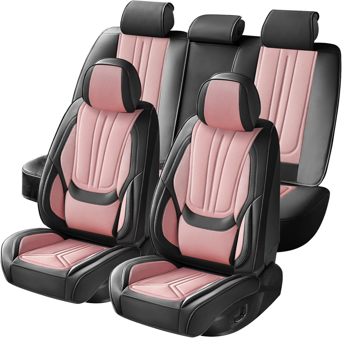 Car Seat Covers Full Set Pink and Black, Leather seat covers, Universal Fit