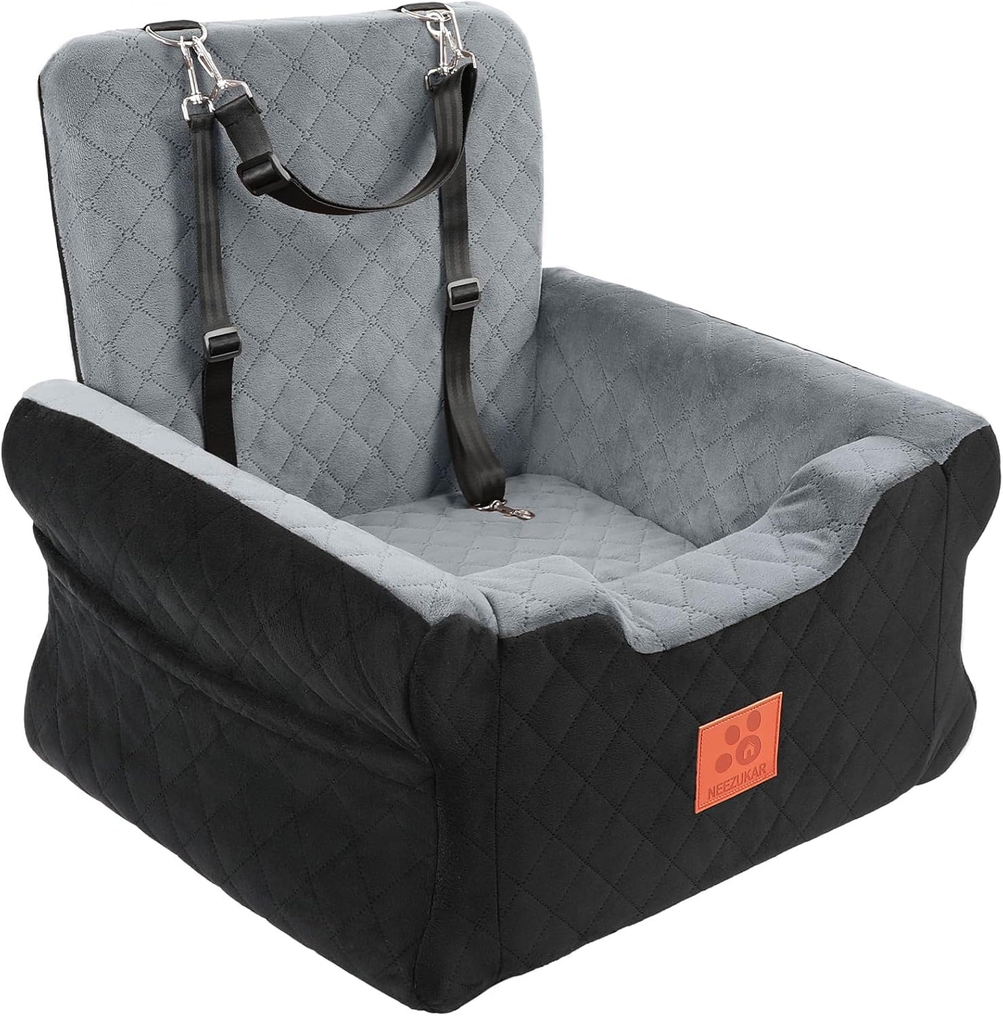 NEEZUKAR Dog Car Seats for Small/Medium Dogs, Elevated Memory Foam Dog Booster Seat, Detachable Washable Pet Car Seat with Safety Belts & Storage Pockets (Black-Gray)