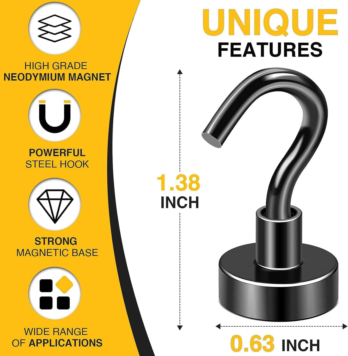 DIYMAG Magnetic Hooks 75pcs 30lbs Cruise Essentials 2026 Magnet Hook Black