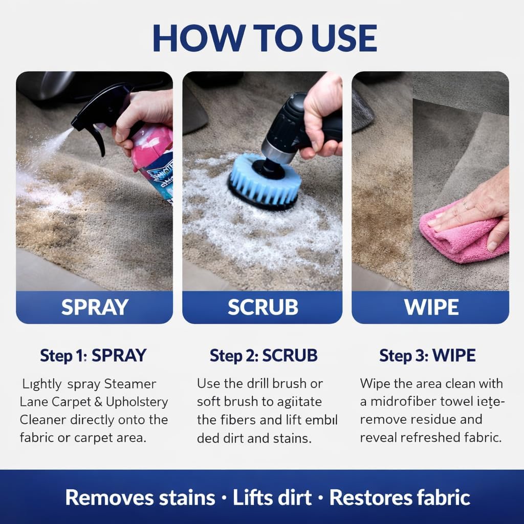 Winter White Steamer Lane Carpet & Upholstery Cleaner – Car Interior Fabric Cleaner for Seats, Carpet, Floor Mats & Upholstery – Auto Detailing Stain Remover Spray – Professional Interior Cleaner 16oz