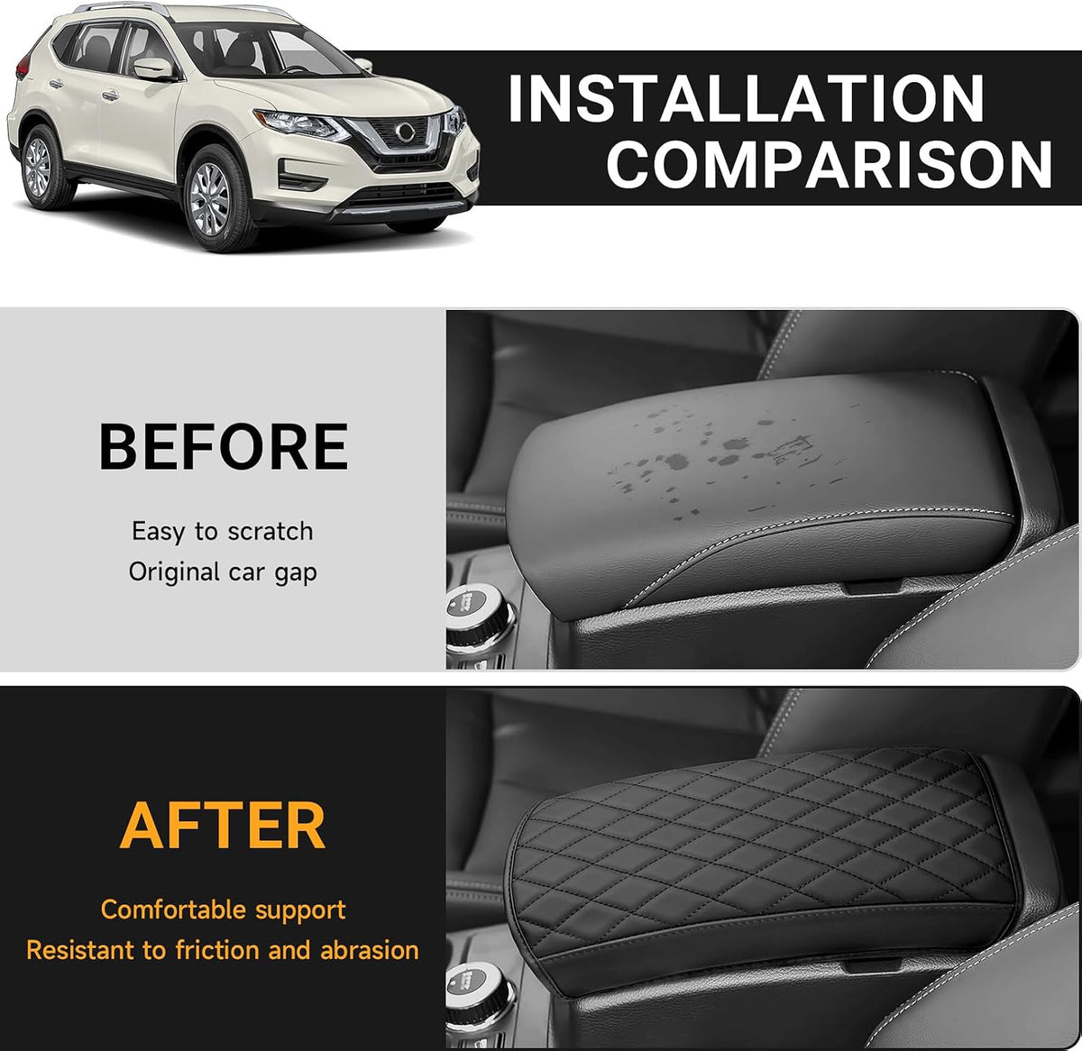 Car Center Console Cover Compatible with Nissan Rogue 2014 2015 2016 2017 2018 2019 2020 Accessories,Microfiber Leather Car Armrest Box Pad,Console Armrest Box Lid Protector