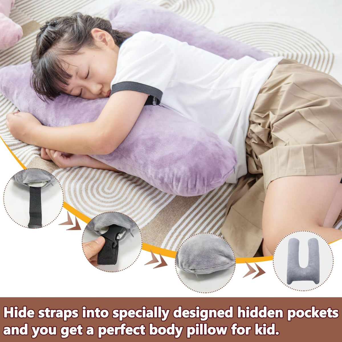 1 MIDDLE ONE Car Pillow for Kids, Memory Foam Travel Pillow for Car and Adults, Kids Car Pillows for Sleeping on Road Trip, Small Body Pillow for Kid (Purple)