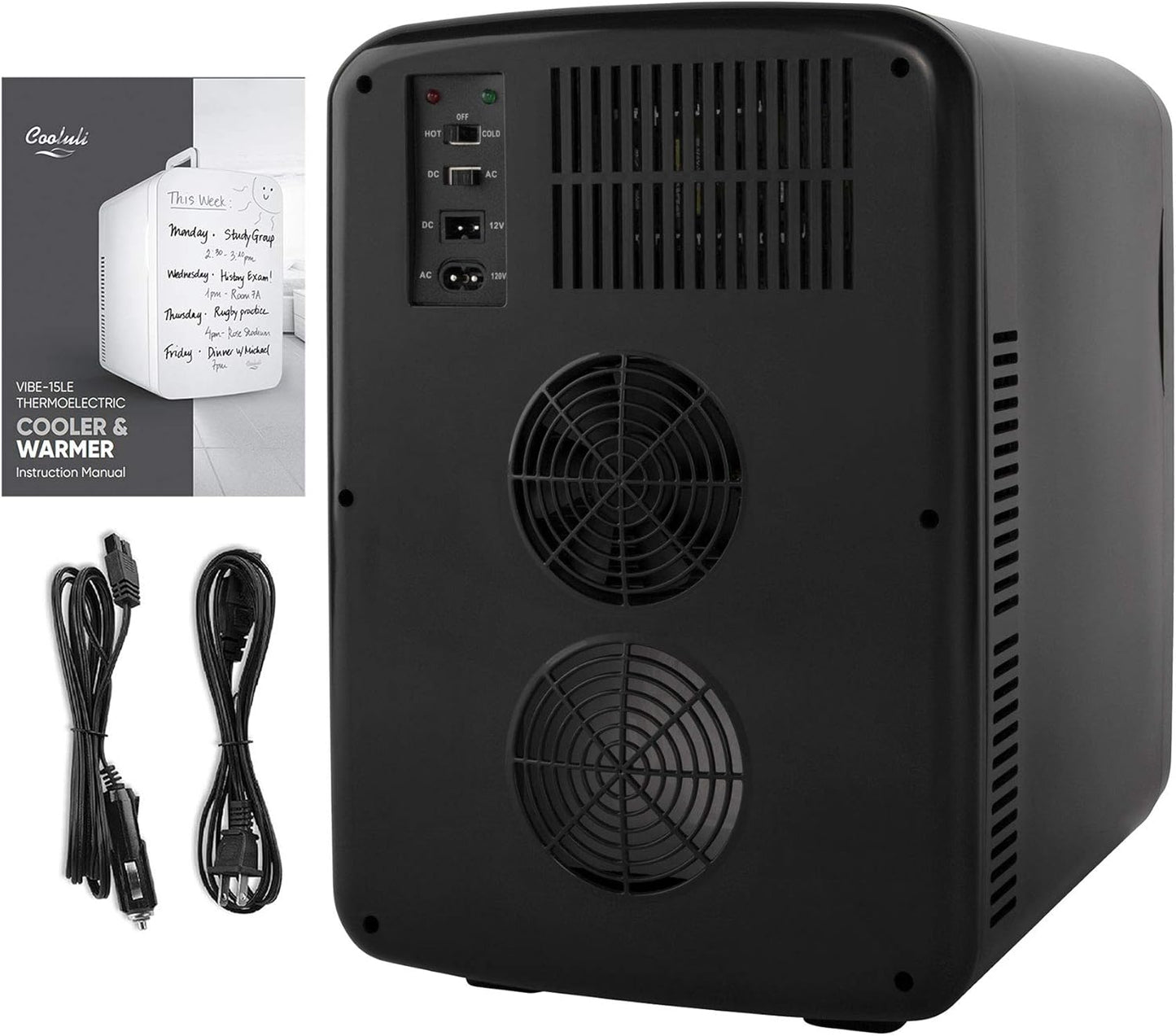 Cooluli 15L Mini Fridge with Magnetic Blackboard - Portable Small Refrigerator for Travel, Car & Office, V15LE2BK