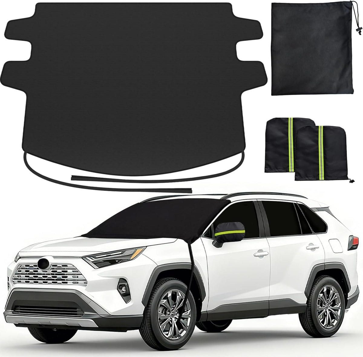 REEVAA Upgraded Car Windshield Cover for Ice & Snow [All-Weather Protection] Magnetic Fit Weatherproof Frost Cover, Car Winter Accessories, Fit for SUVs, Small Trucks, Sedans