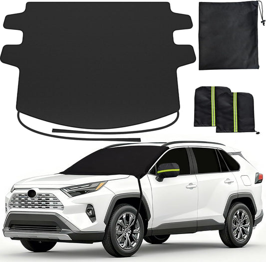 REEVAA Upgraded Car Windshield Cover for Ice & Snow [All-Weather Protection] Magnetic Fit Weatherproof Frost Cover, Car Winter Accessories, Fit for SUVs, Small Trucks, Sedans