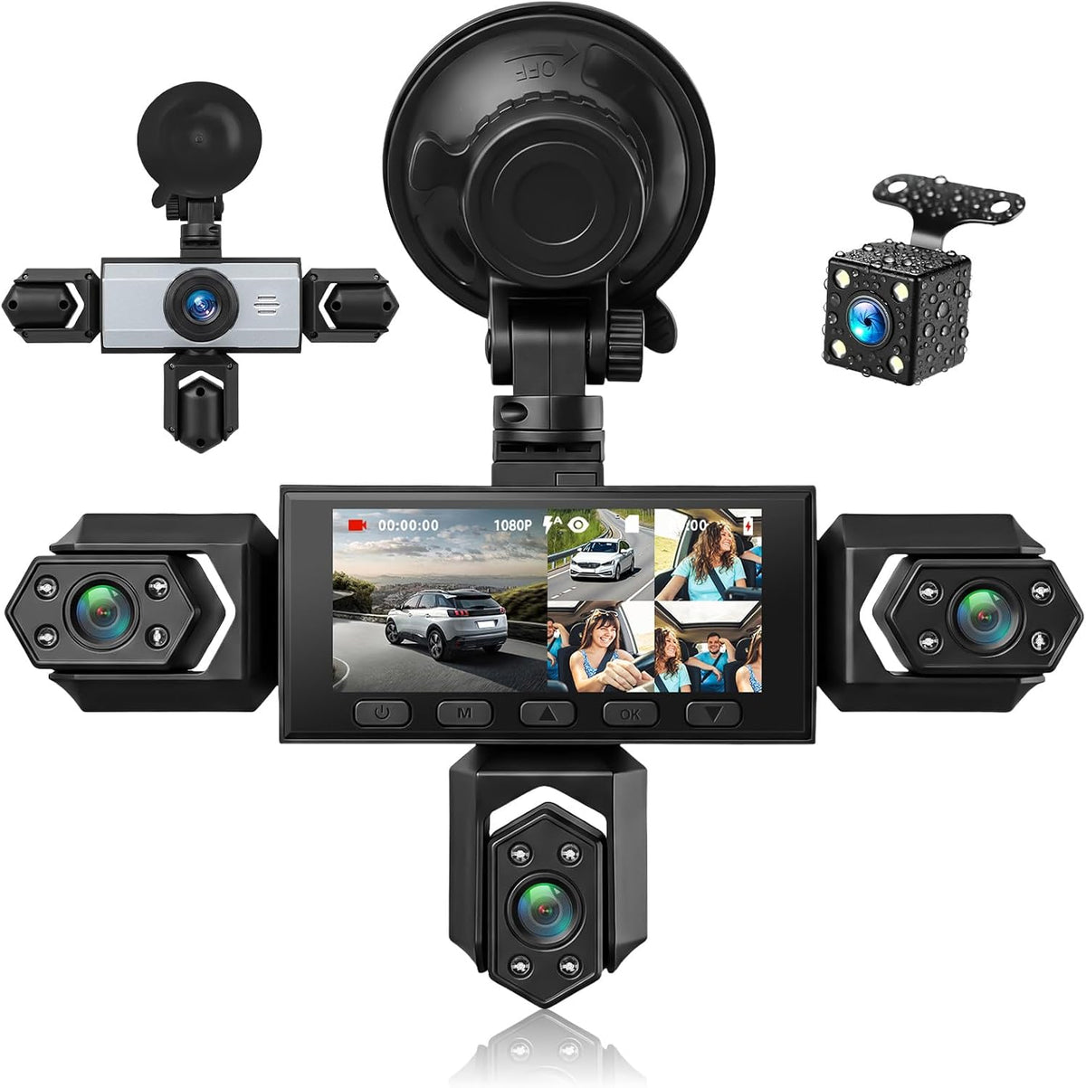 360° 5 Channel 1080P Dash Cam Front and Rear Inside Left Right, 3 inch Dash Cam for Cars, Built-in Loop Recording, 24/7 Recording Parking,Night Vision,150 Wide-Angle,Reversing Help (No WiFi)