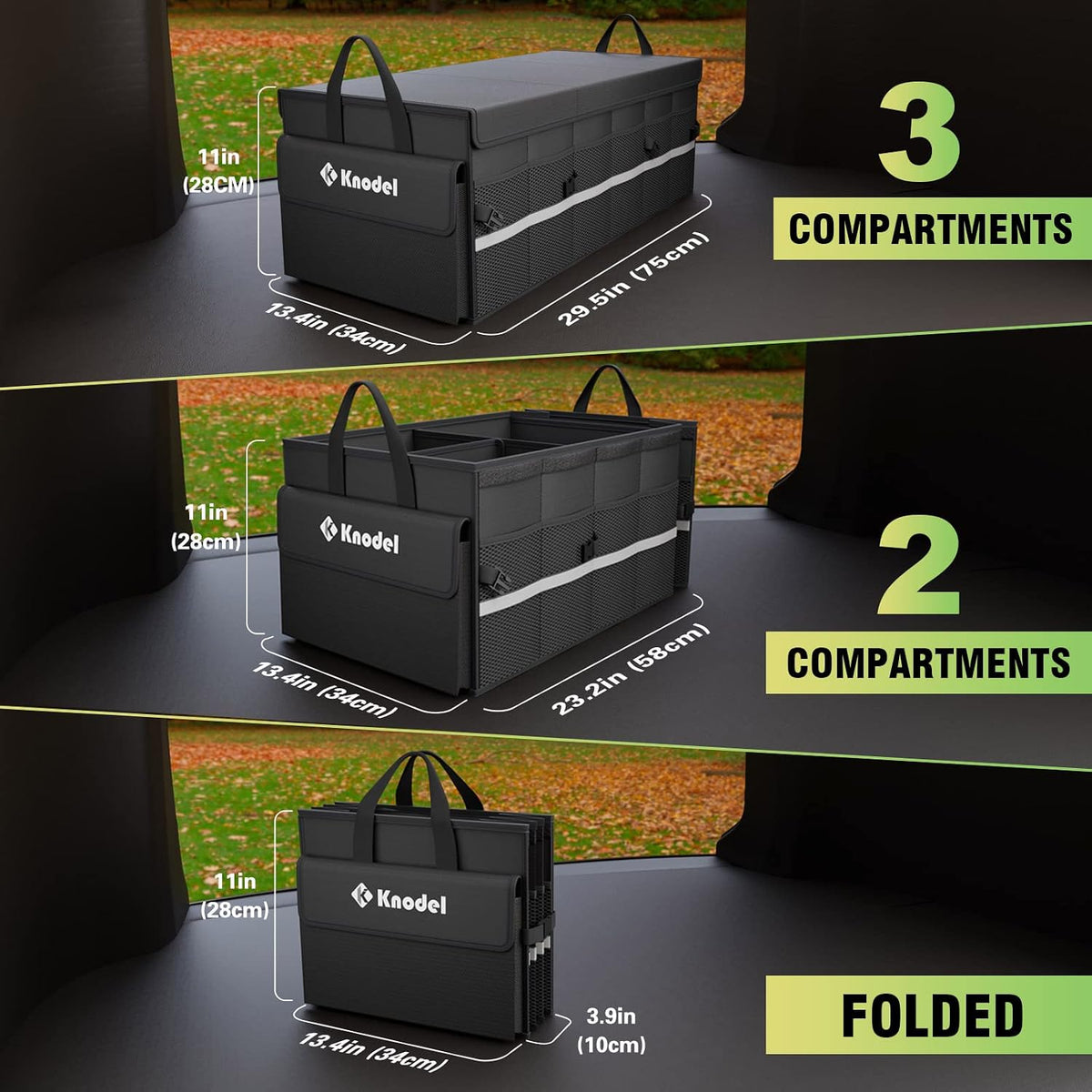 K KNODEL Trunk Organizer with Lid for Car, SUV, and Truck (Large, Black)