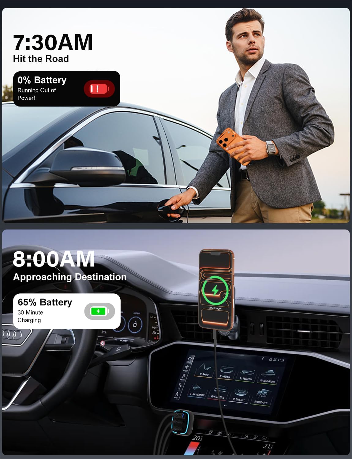 75W USB C Car Charger, 3-Port Super Fast Charging Cigarette Lighte