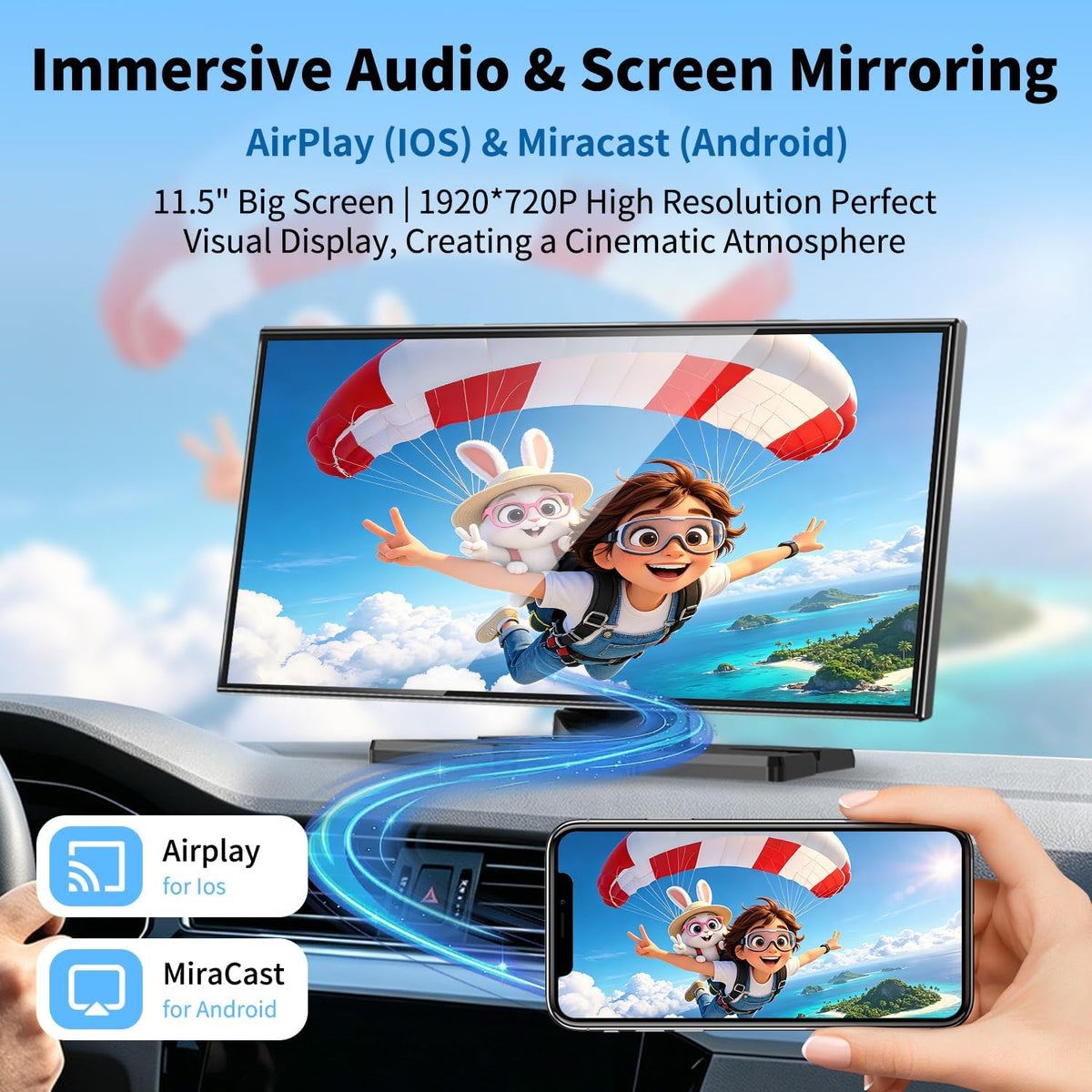 11.5" Wireless Portable CarPlay Screen for Car