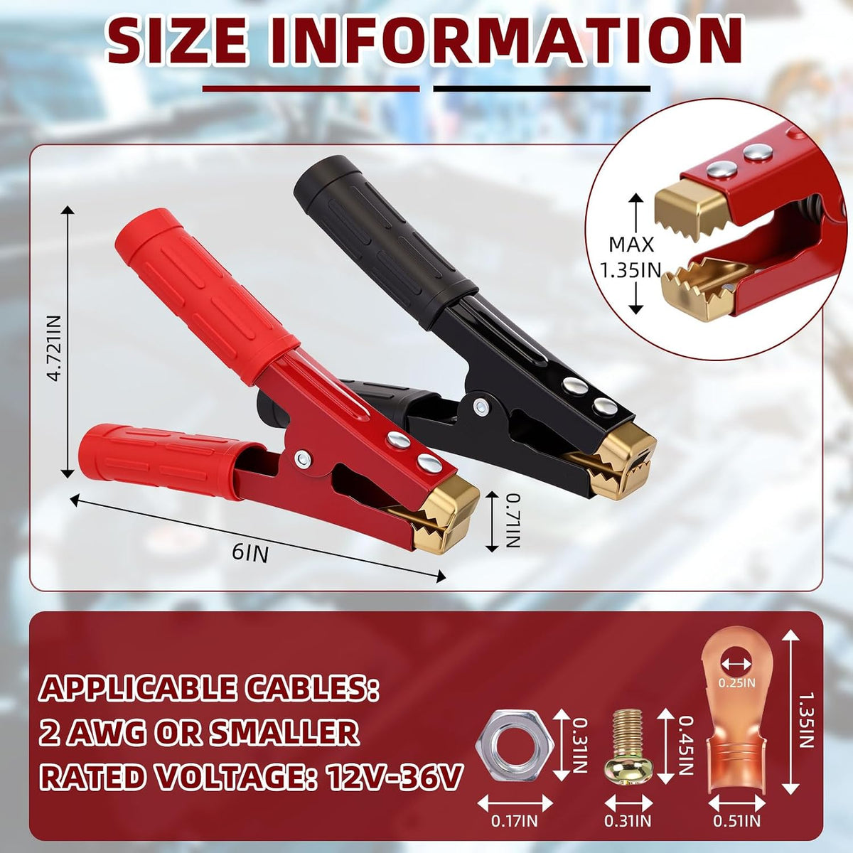 Kingdder 12 Pcs Battery Jumper Cable Clips Heavy Duty Car Battery Charger Clamps Pure Copper 500-1000a with Insulating Sheath Jumper Cable Ends for Cables All Kinds of Cars and Boats