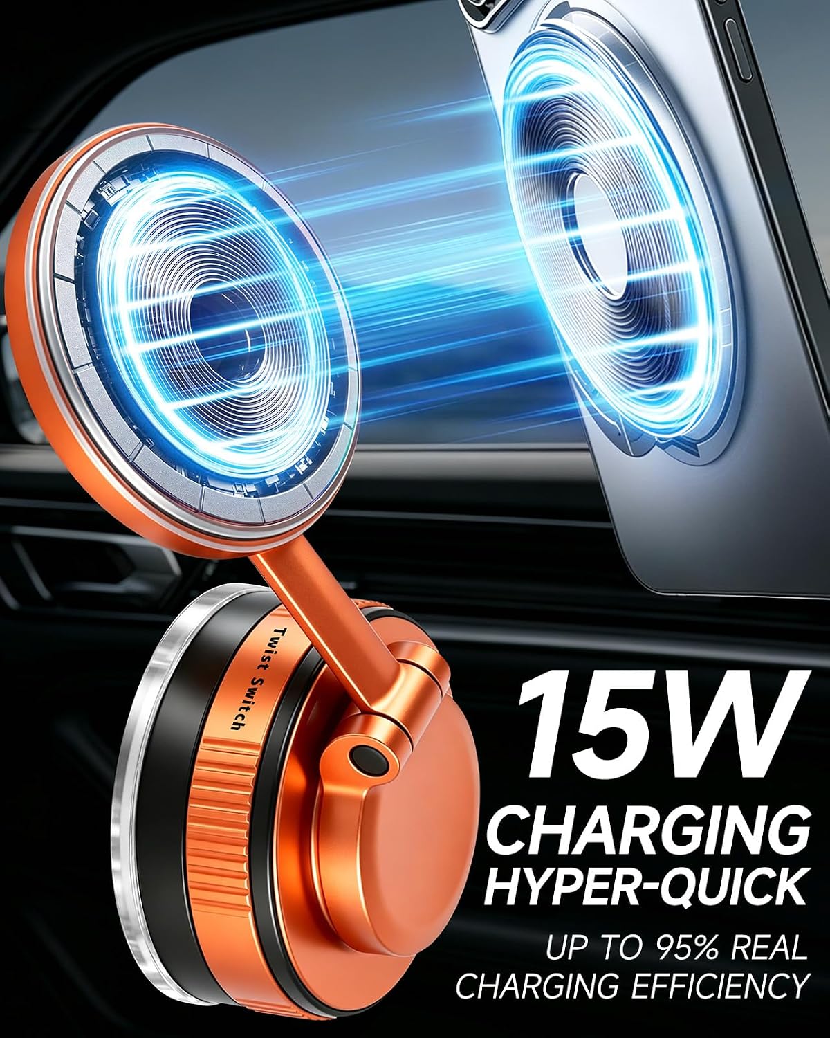 15W Wireless Car Charger Mount, Magnetic MagSafe Phone Holder