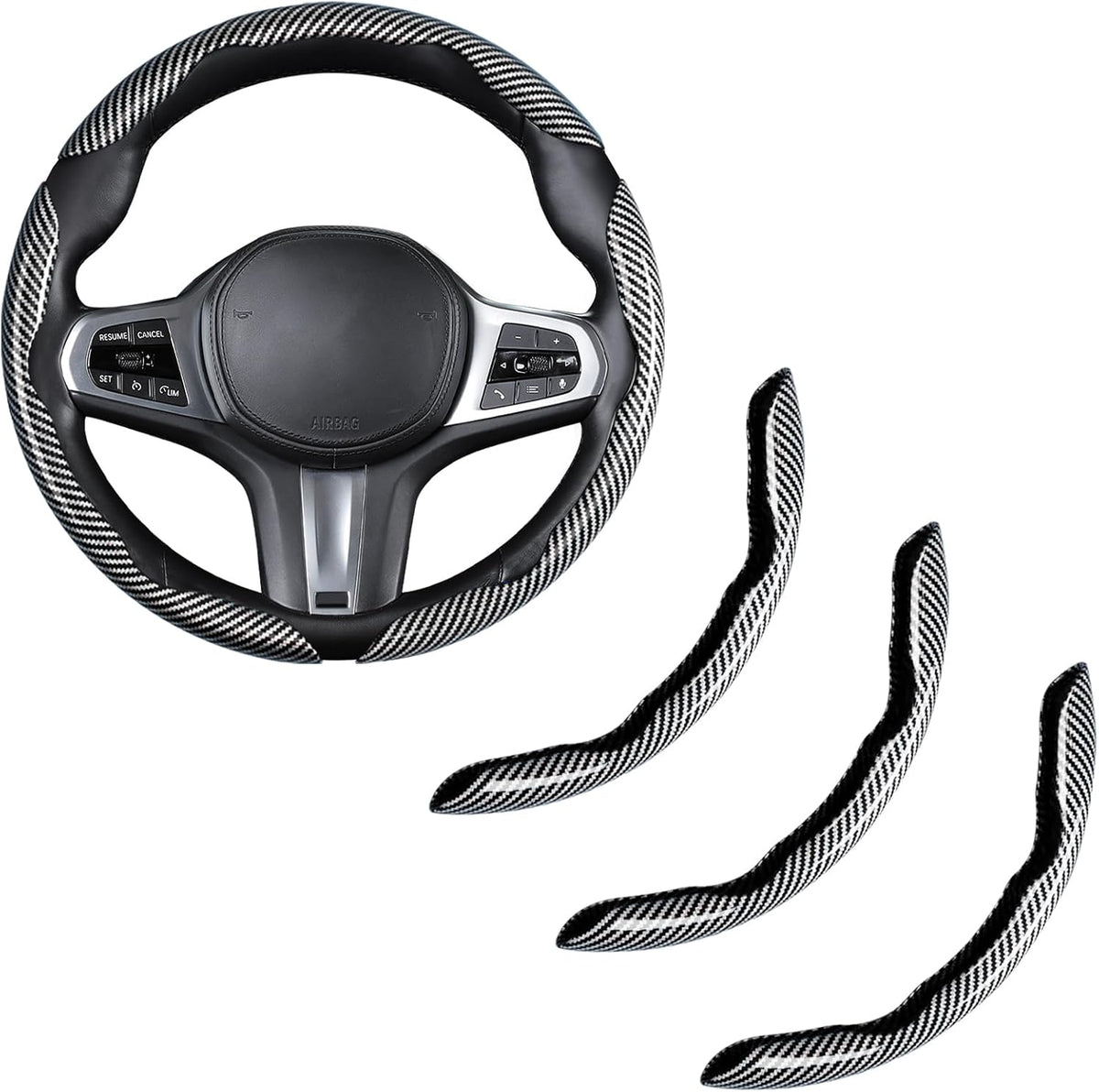 Carbon Fiber Steering Wheel Cover Universal 3pcs Protector Glossy Red