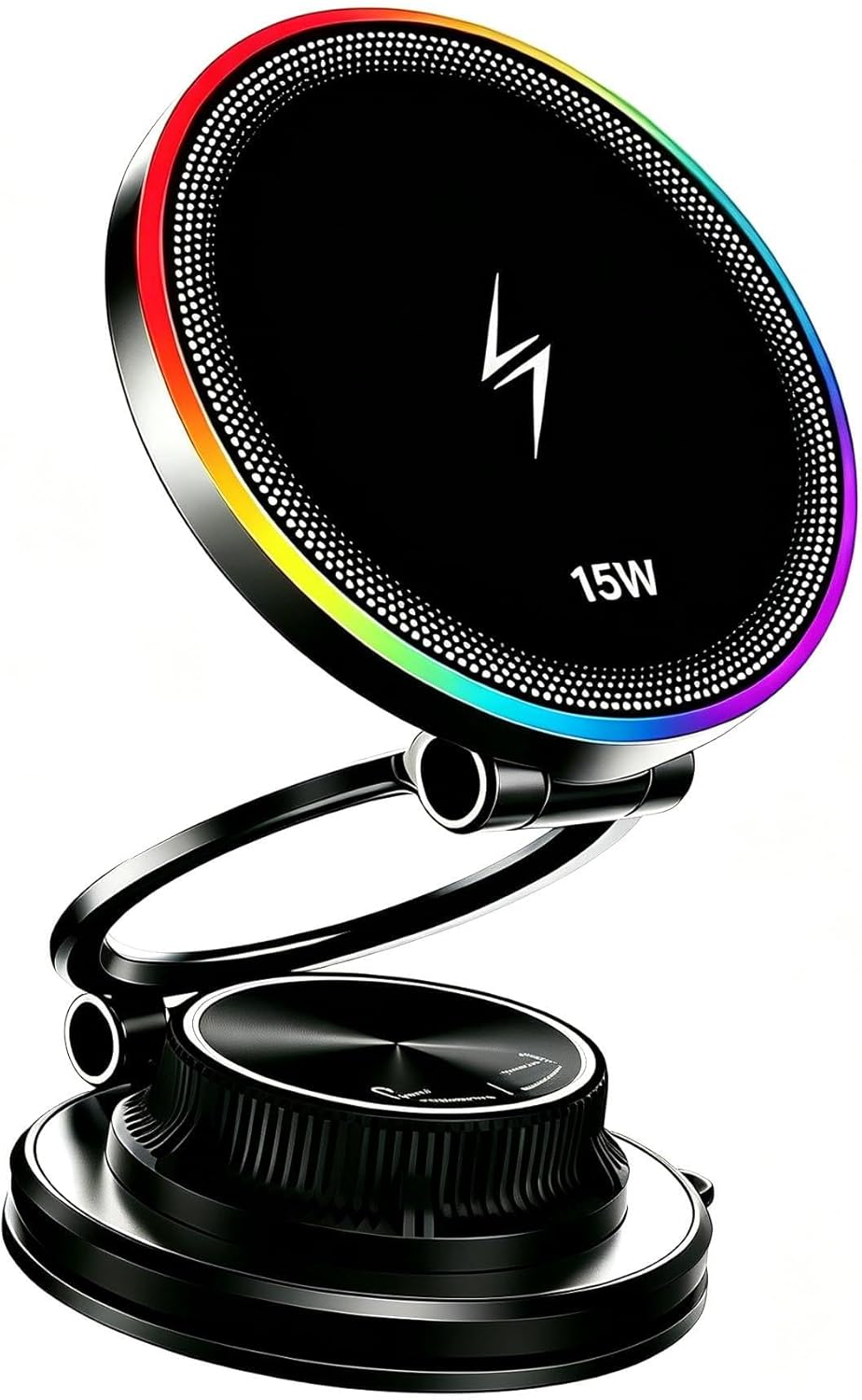 15W Fast Wireless Car Charger, Magnetic Dashboard Phone Holder, 360 Rotating Foldable Bracket, Compatible with MagSafe, Strong N52 Magnet & Gel Suction for iPhone17/16/15 pro and Samsung (Black)