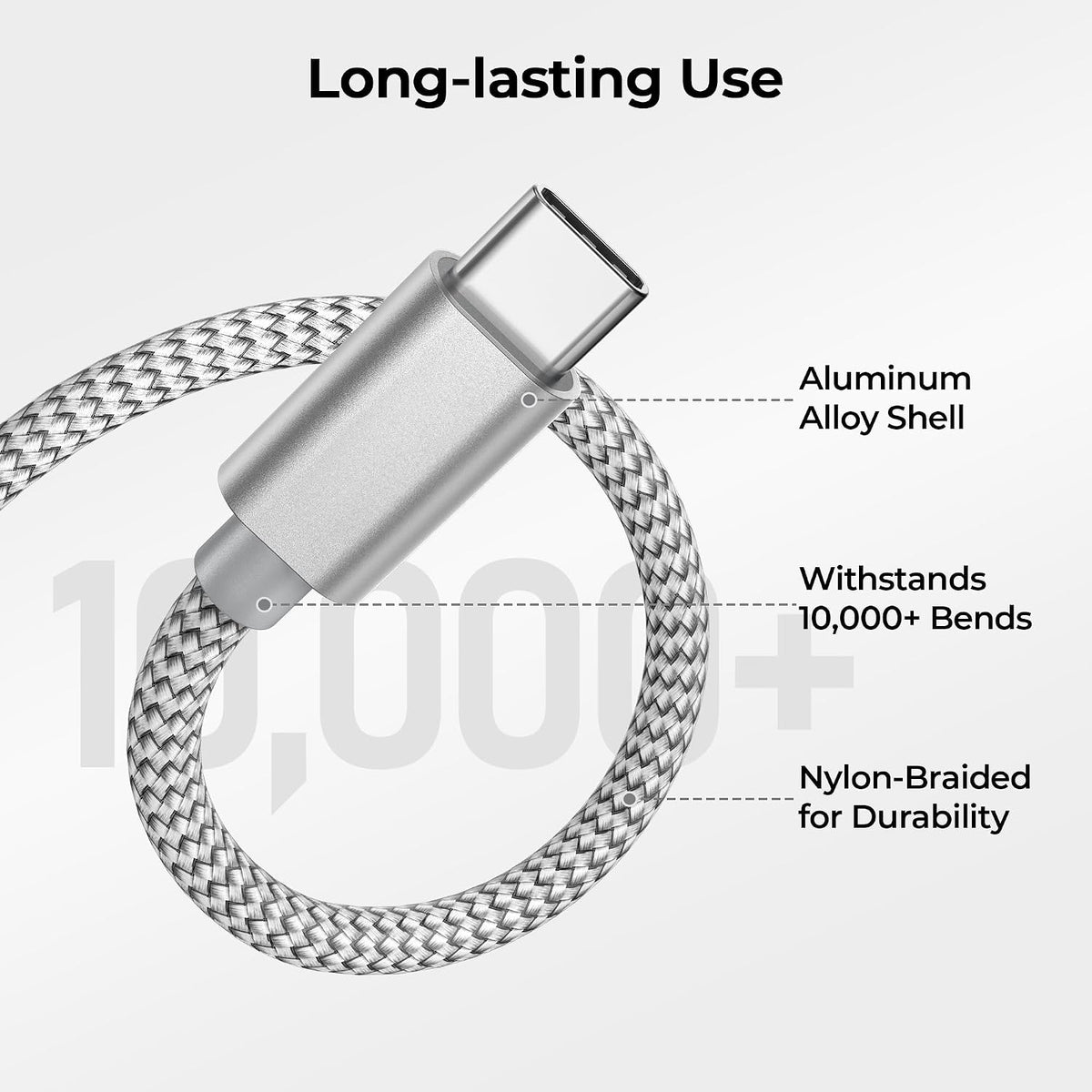 Basesailor for iPhone 17 16 Pro Max Charger Cord,USB to USB C Cable,Type C Charging Power Cord for Apple 17e 15 iPad 10 Air 4 5,Samsung Galaxy S26 S25 S24 S23,Silver,2Pack 10FT(3M)
