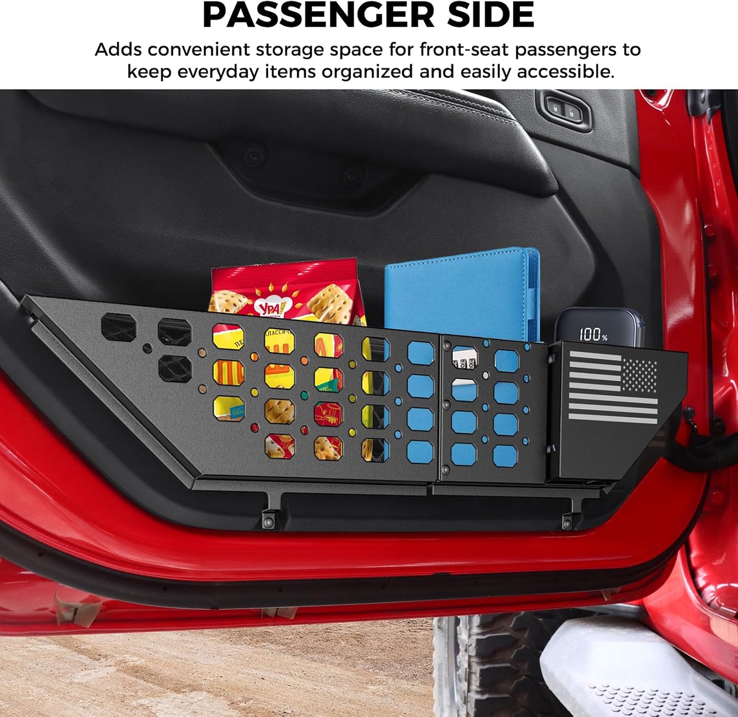 DIAMOOKY Metal Front Door Pocket Storage Box for Jeep Wrangler JL JLU 4XE 2018-2026 & Gladiator JT 2020-2025 2026 Accessories Adjustable Door Storage Organizer Molle Panels (Not for Power Seats), 2PCS