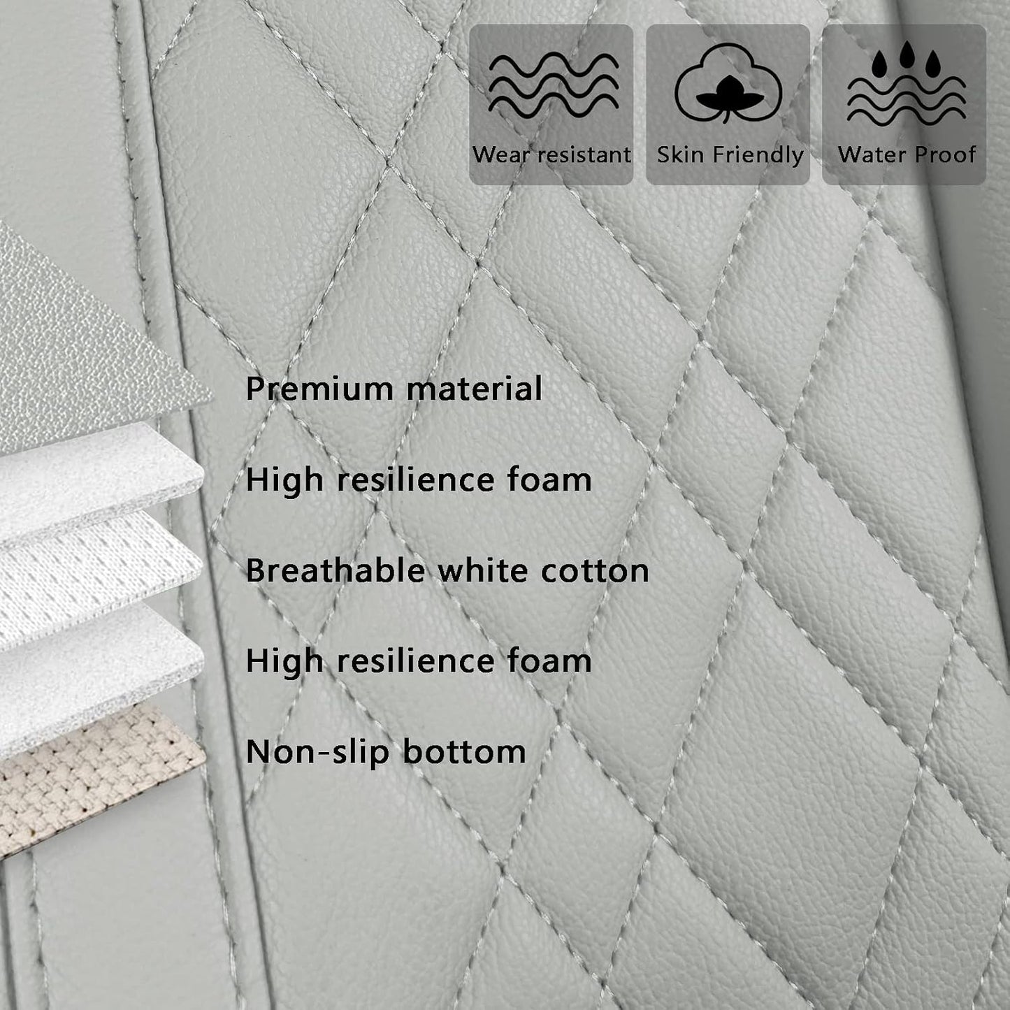 SanQing Car Seat Cover for Rear Car Seat Bottom,Luxury PU Leather Seat Cushion Protector Auto Interior Seat Cover Without Backrest,Full Wrapping Edge Works with Sedan SUV Pickup Minivan (Gray Rear)