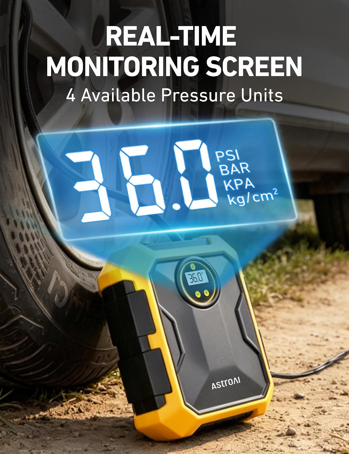 AstroAI Tire Inflator Portable Air Compressor 12V DC Integrated Storage