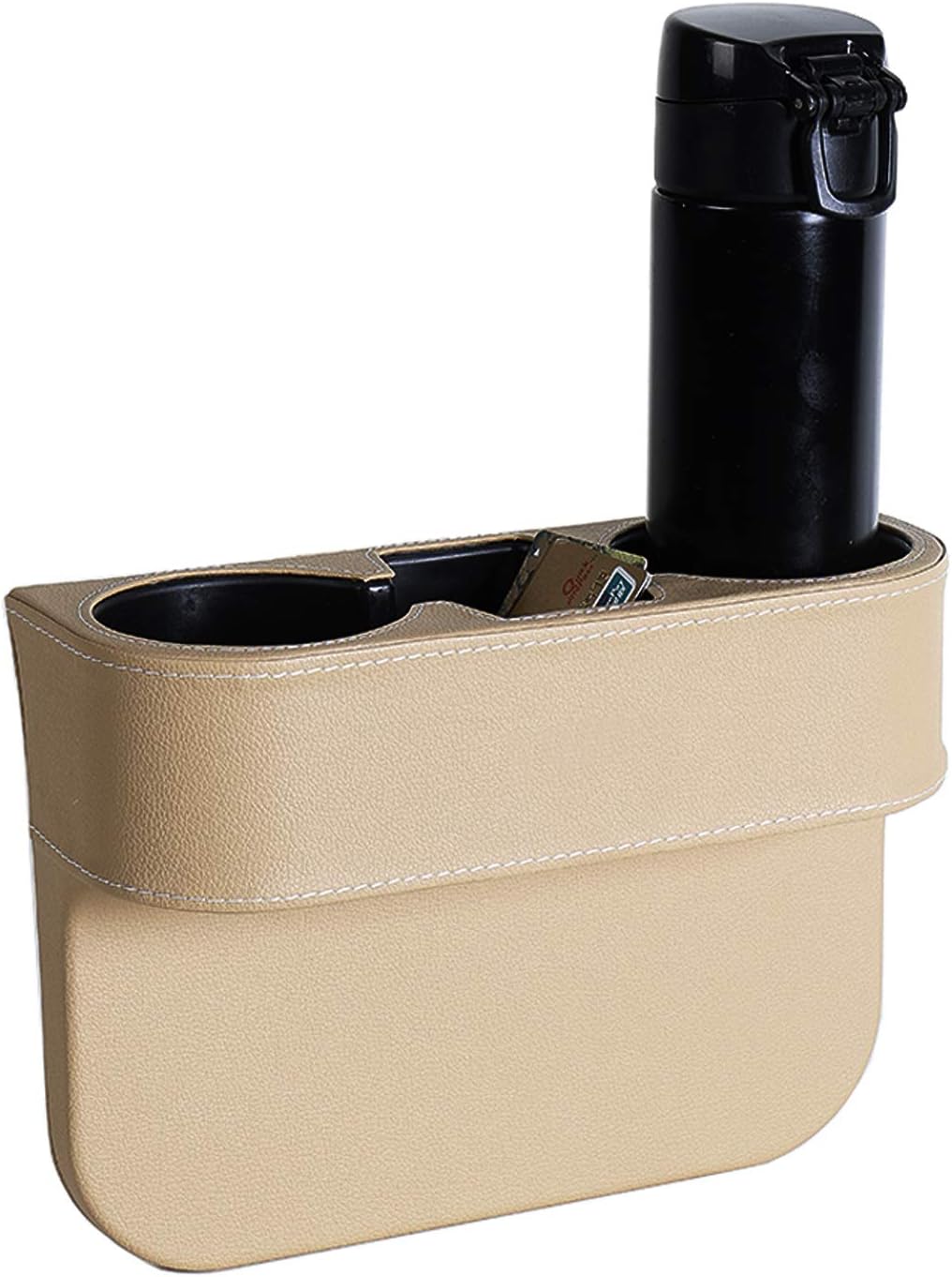 Car Seat Organizer Cup Drink Holders,Multifunctional Gap Filler Storage Box,Insert Organization Helps Reduce Distracted Driving&Holds Phone Mount Mug Bottle Cellphones Coasters Wallet Cards (Black)