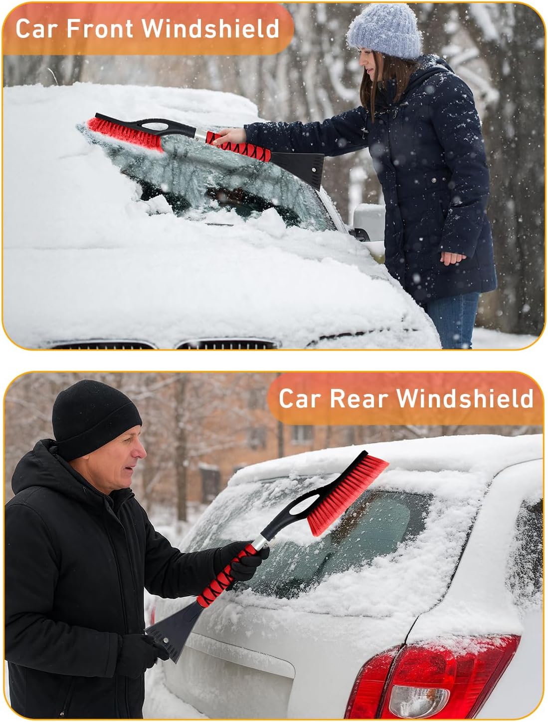 EcoNour 27" Car Snow Brush and Ice Scraper (2 Pack) Windshield Snow Scraper