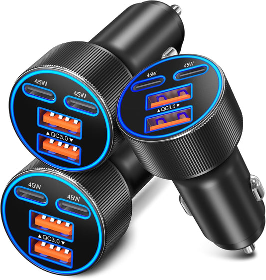 USB C Car Charger, 3 Pack 90W 4-Port Dual 45W Super Fast Car Phone Charger