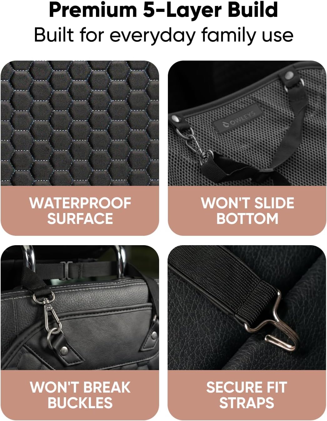 Owleys Kick Mat Back Seat Protector - Car Back Seat Cover for Kids Feet - Waterproof & Sturdy Protector for Upholstery from Dirt, Mud, Scratches and Stain (Black)