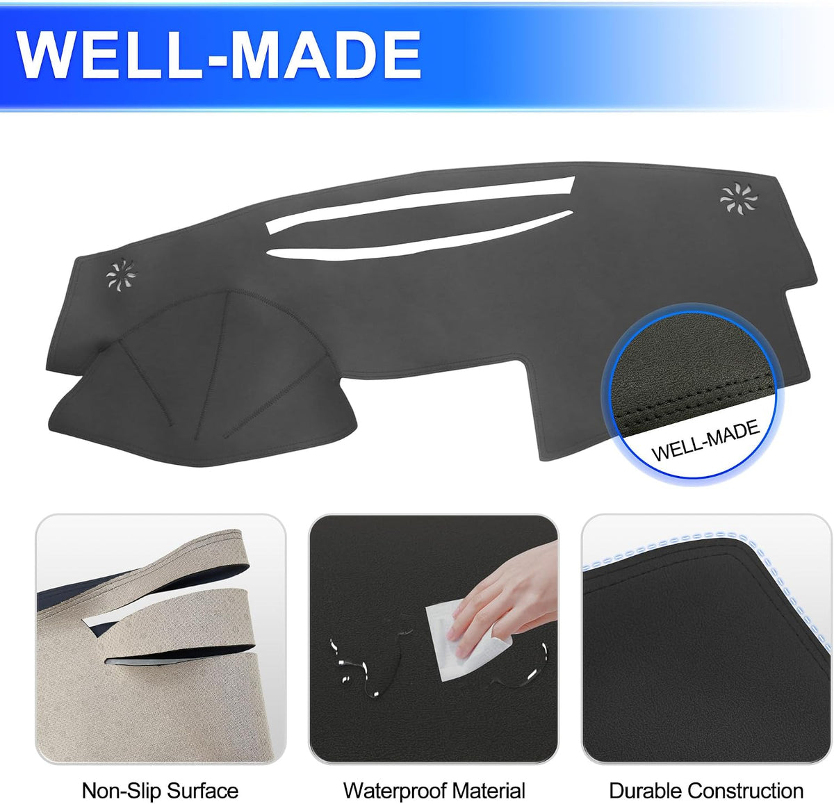Leather Dashboard Cover Compatible with Toyota Camry 2007-2011 Hybrid LE SE XLE, XV40 PU Leather Dash Mat, Easy Clean UV Protection, No Glare Interior Accessory