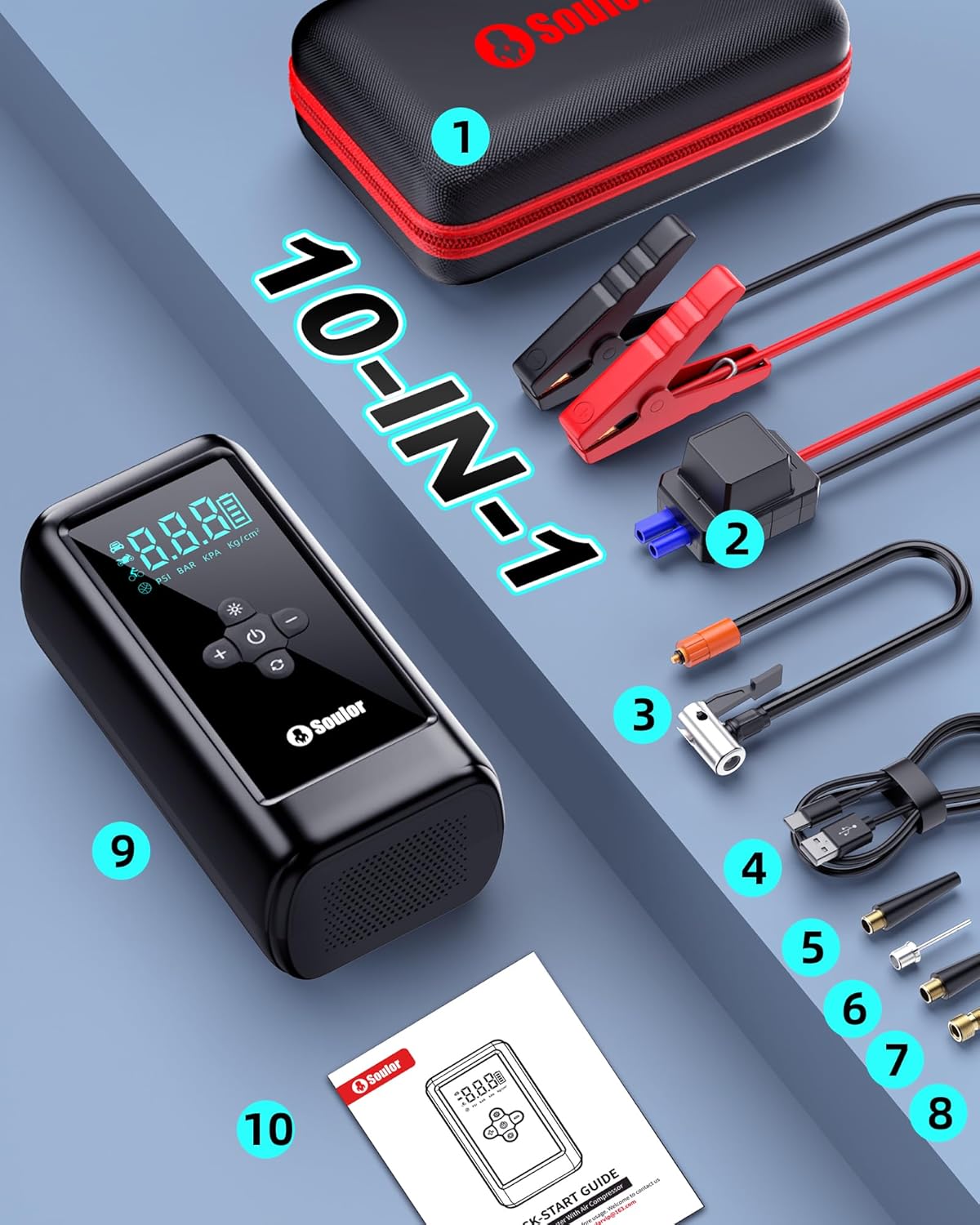Jump Starter with Air Compressor 6000A Car Battery Jumper Starter Portable