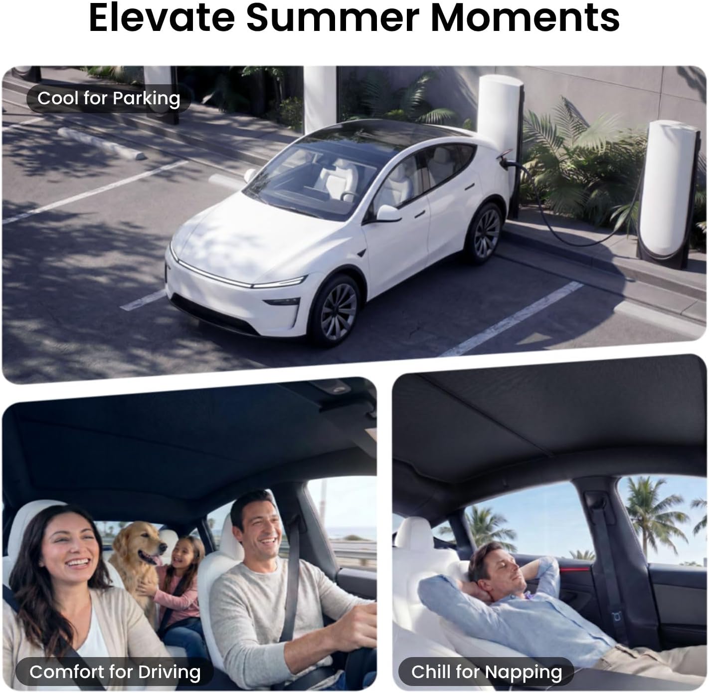 REEVAA 2026 Upgraded Tesla Model Y New (Juniper) Sunshade Roof [No Gaps, No-Sagging] Model Y Accessories Heat Insulation Foldable Glass Sunroof Cover for Model Y Juniper 2025-2026, 2PCS, Black
