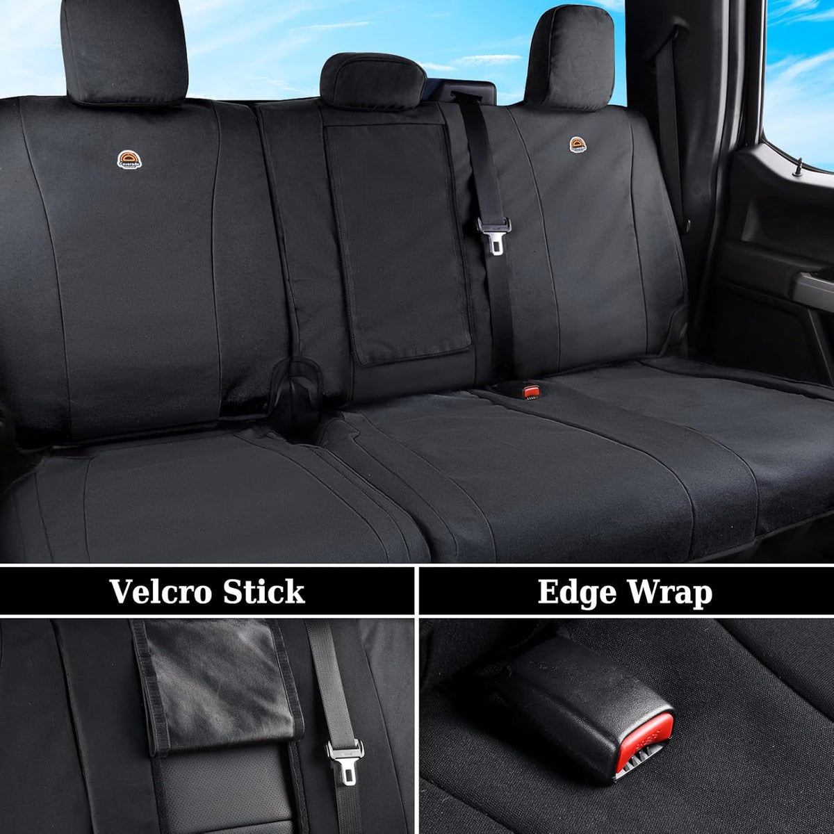 Coverado Rear Car Seat Covers, Waterproof Canvas Seat Protector for Car Seat Cushions for Kids & Dogs, Seat Covers Compatible with 2015-2026 Ford F150 & 2017-2026 Ford F250 F350 F450(Black, 2PCS)