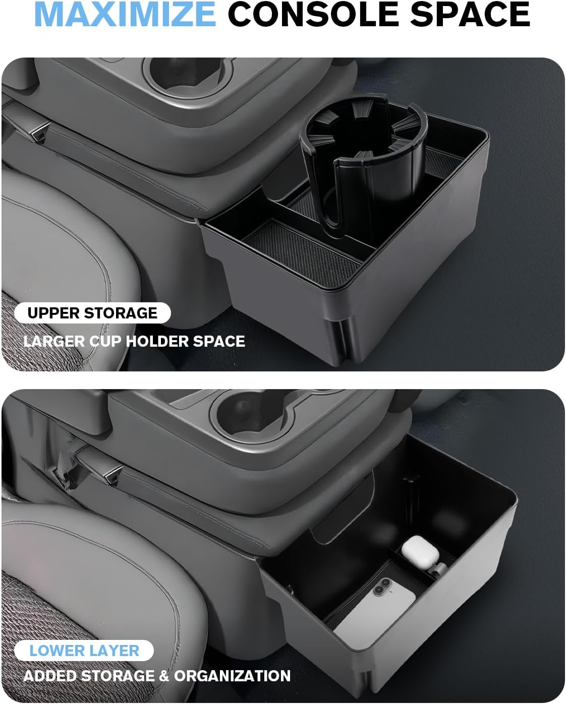 For Double Layer Center Console Hanging Organizer Box&Large Cup Holder Compatible with 2019-2026 Silverado/Sierra 1500& 2020-2026 Silverado/Sierra 2500/3500 Accessories(Split-Bench Folding Seat Only)