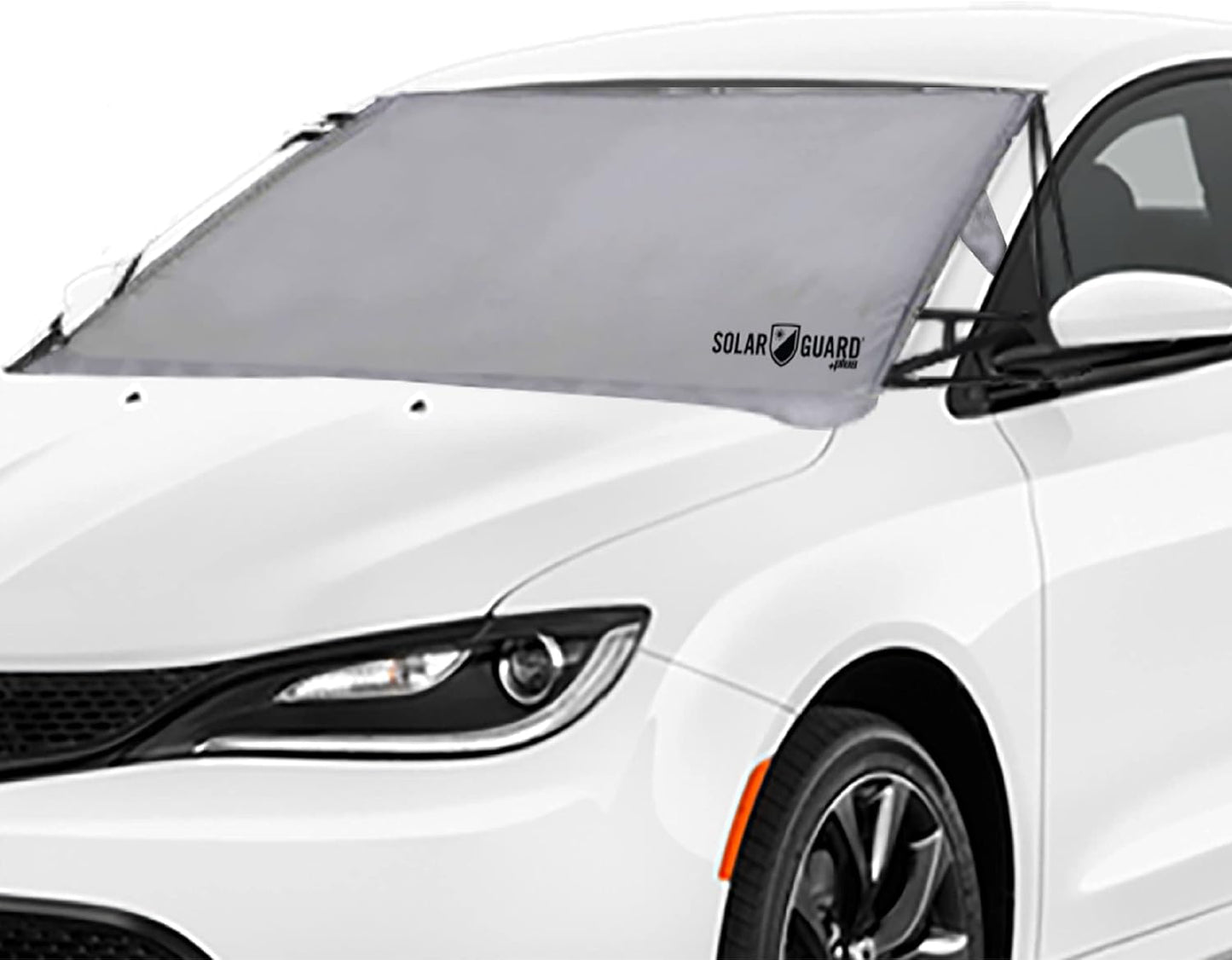 SolarGuard Plus Sunshade for Car Windshield - Reflective Car Shades for Windshield, Blocks Damaging UV Rays - for Use on Front Window Exterior, Includes Security Flaps - Silver, Standard Size