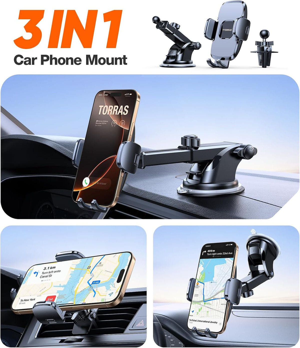 TORRAS 96+LBS Strongest Suction & Military-Grade Universal Car Phone Mount