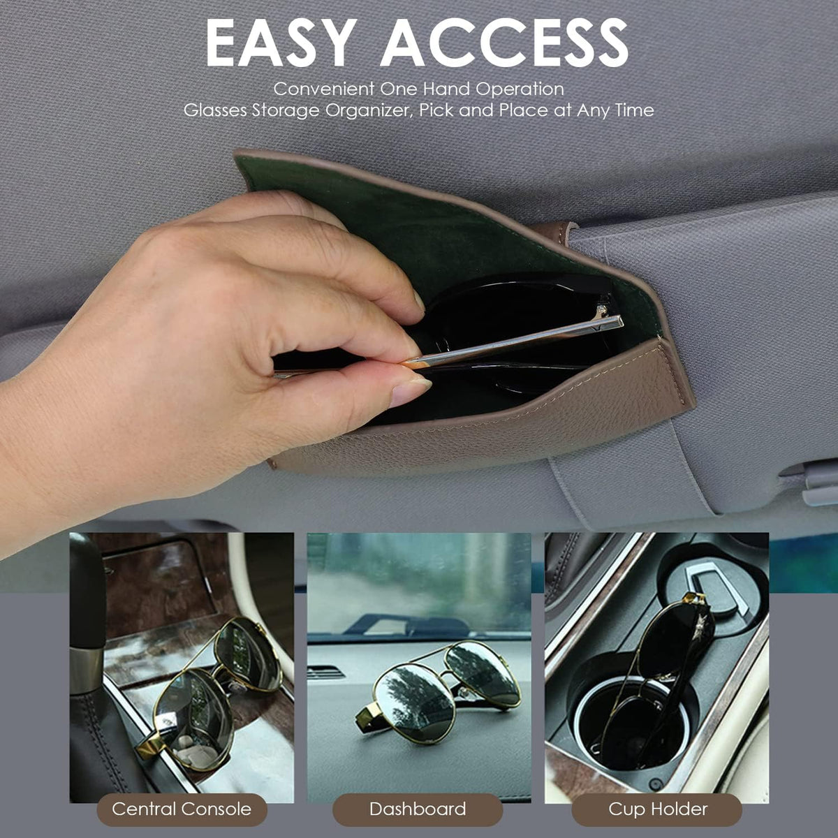 Magnetic Sunglass Holder for Car Visor, Leather Car Glasses Holder