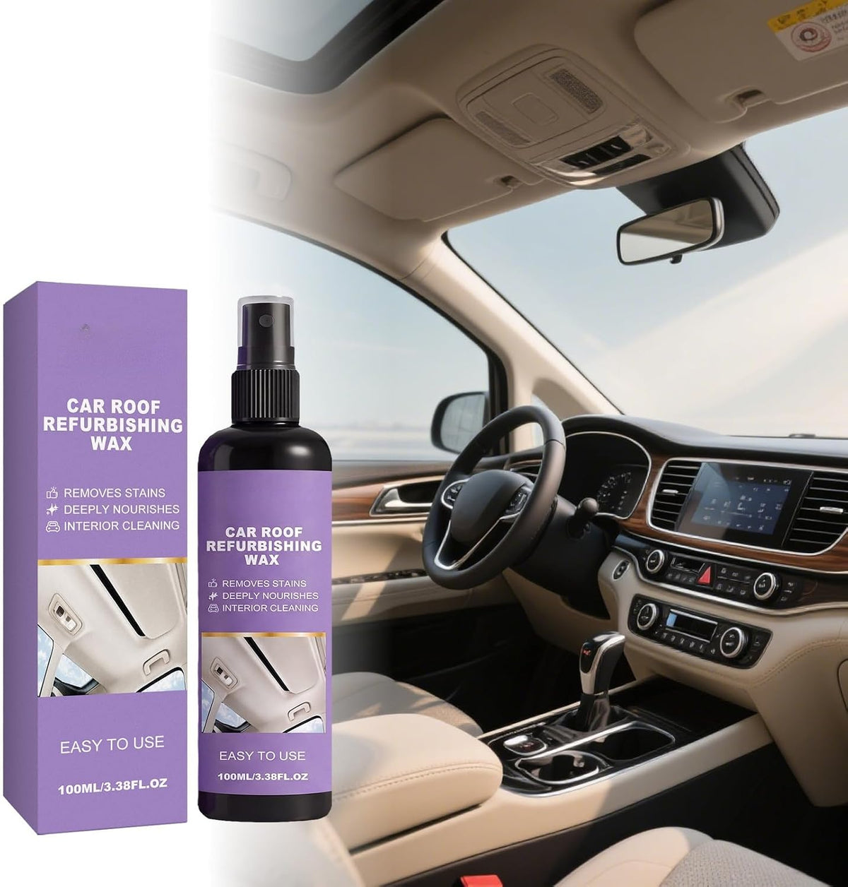 4-in-1 Multi Foam Cleaner,Lemon Scent Multi,All-Purpose Foam Spray for Car Steering Wheel, Cars Seat, Leather and House(100ML)