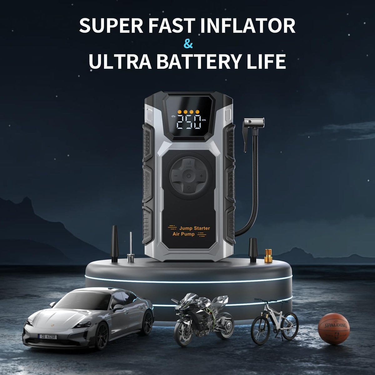 Jump Starter with Air Compressor, 5500A Portable Car Battery Booster