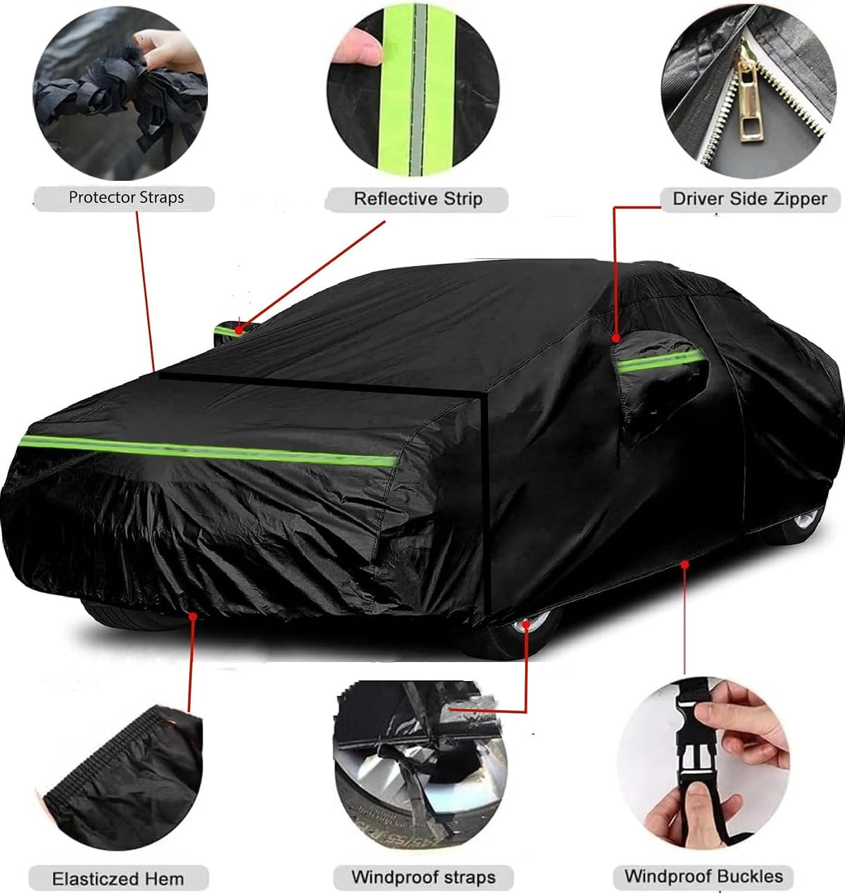 2026 Upgraded Car Cover for Jeep Wrangler 4 Dr/Unlimited 4 Door JK JL Car Accessories2006-2026, Waterproof Full Exterior Windproof Snow Proof Rain Sun Hail Protection with Door Zipper & Inner Cotton