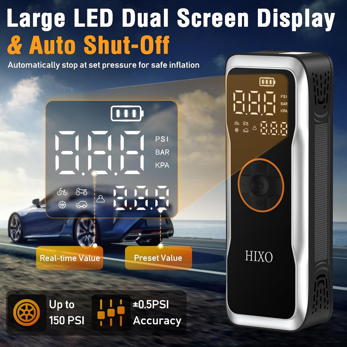 Portable Tire Inflator Air Compressor, 150PSI Digital Pressure Gauge Equipped, 20000mAh High-Capacity & 5 Times Quicker Portable Air Pump for Cars, Motorcycles, Bicycles, Balls, and Beyond
