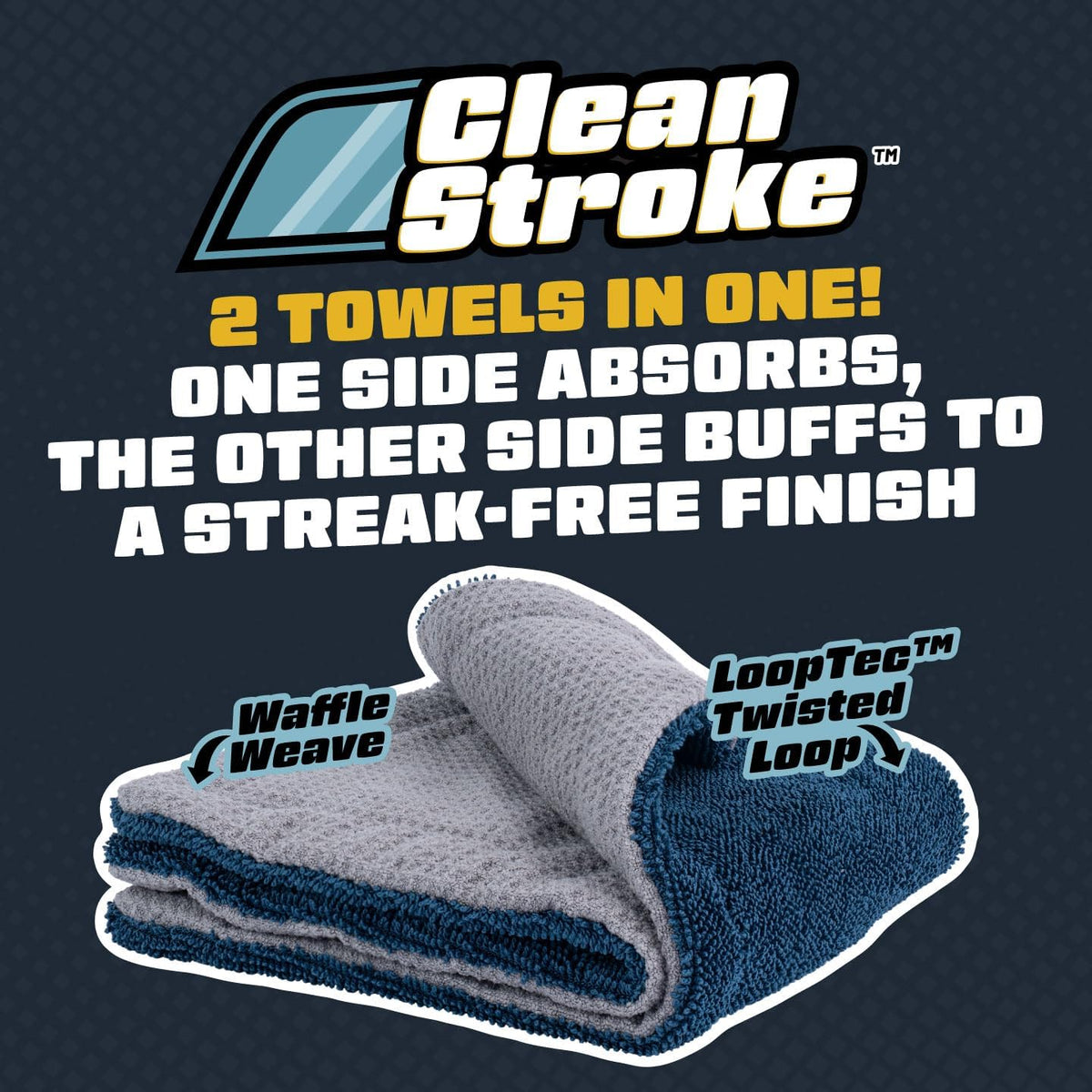Chemical Guys, Clean Stroke Dual-Sided Glass Towels, 16 x 16 in, 2 Pack