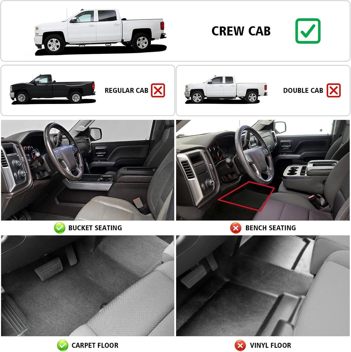 All Weather Car Floor Mats for 2014-2018 Chevrolet Chevy Silverado/GMC Sierra 1500 Crew Cab, 2015-2019 Silverado/Sierra 2500 HD/3500 HD Crew Cab, TPE Floor Liners for Chevy Silverado Accessories