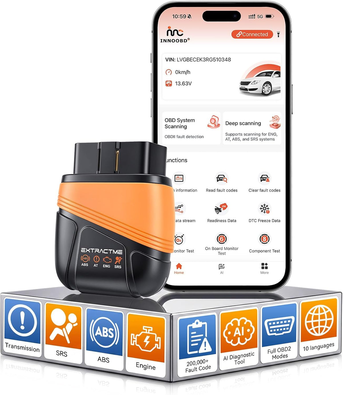 EXTRACTME OBD2 Scanner Bluetooth with AI Assistant & No Subscription App