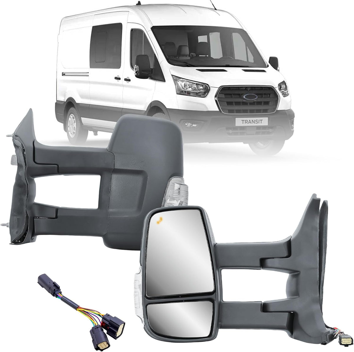 Driver Left Side Mirror Long Arm Power Mirror and Heated With BLIS (Blind Spot Sensor) and Indicator Fit Ford Transit 150 250 350 from 2015-Onward